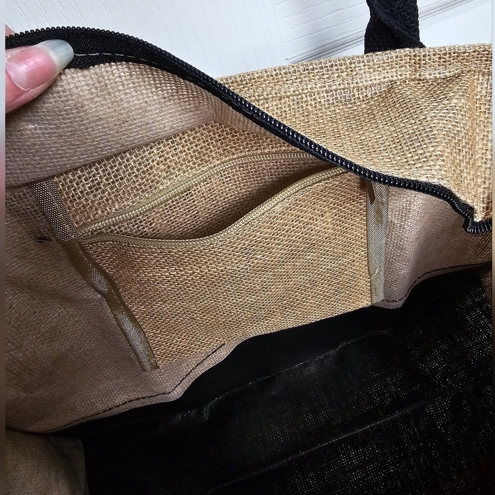 Monogrammed Embroidered Jute Tote Bag Zipper Pocket -Personalized Gift- Letter E - Picture 5 of 11